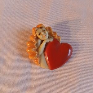 Vintage Lady And Heart Brooch
